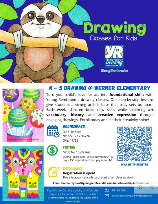 Flyer for Young Rembrandts Drawing Classes for Kids