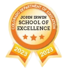 Award ribbon displaying "John Irwin School of Excellence" for 2023